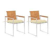 LKJephalotrop Lot de 2 chaises de jardin en bois d'acacia massif avec | Le bois d'acacia robuste rencontre l'acier inoxydable 304 pour balcon et terrasse. Coussin d'assise confortable avec sangles.
