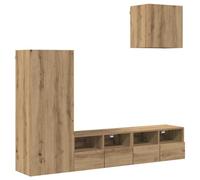 LKJephalotrop Lot de 4 meubles TV muraux en chêne Artisan | Ensemble d'armoire suspendue flexible pour salon et chambre à coucher, système mural 4 pièces avec portes à charnières et