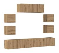 LKJephalotrop Lot de 7 meubles TV à montage mural en chêne Artisan | Ensemble de meubles bas flexibles 7 pièces aspect chêne pour une suspension murale peu encombrante dans le salon moderne.