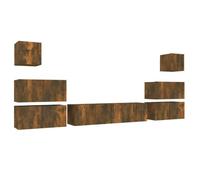 LKJephalotrop Lot de 8 meubles TV suspendus en bois de chêne fumé | Design mural peu encombrant pour le salon et la chambre à coucher avec 8 modules pour une disposition flexible et un espace