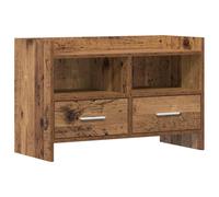 LKJephalotrop Meuble TV bas en bois vieilli 71,5 x 33 x 47 cm | Armoire phono compacte avec 2 tiroirs et 2 compartiments ouverts pour salon et chambre à coucher, meuble médias facile