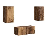 LKJephalotrop Meuble TV mural 6 pièces en bois vieilli | Système d'armoire suspendue flexible pour salon et chambre à coucher, 6 modules avec 7 portes offrent un espace de rangement