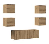 LKJephalotrop Meuble TV mural en chêne Artisan 5 pièces | Ensemble d'armoire suspendue flexible pour salon et home cinéma en panneau de bois robuste avec beaucoup d'espace de