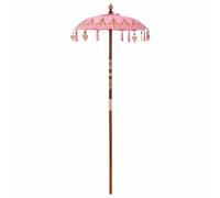 LKJephalotrop Parasol balinais rose 125 x 125 x 260 cm - Parasol Bali en coton et bambou avec bâton en bois sculpté à la main, pompons, cloches pour jardin et terrasse