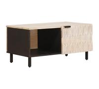 LKJephalotrop Table basse blanche 80 x 50 x 40 cm en bois massif de mangue | Table d'appoint élégante en bois de manguier pour le salon avec 2 compartiments pour un rangement bien rangé.