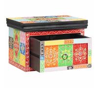 LKJephalotrop Table de chevet Boho avec tiroir Multicolore 40 x 30 x 28 cm | Commode d'appoint compacte de style bohème pour chambre à coucher avec espace de rangement polyvalent et motifs colorés.