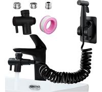 LKJKJ-Douchette WC Kit Complet Noir avec Tuyau Flexible 3M et Support, Pulvérisateur de Bidet à Main pour Toilette avec M22-24 G1/2 Adaptateurs, Bidet Hygiénique avec Robinet 3 Voies(Noir Tuyau)