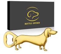 LKKCHER Décapsuleur de bière teckel, cadeau de bière Wiener pour homme et femme, cadeau d'anniversaire, cadeau de Noël pour les amoureux des chiens, doré avec coffret cadeau et carte de vœux