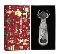 LKKCHER Décapsuleur en forme de cerf, cadeau de Noël pour hommes, femmes, chasseurs, papa, chasseur de Noël, argent avec emballage de Noël et carte de Noël
