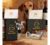LKKCHER Ensemble de cadeaux de bar teckel avec décapsuleur de bière et bouchon de vin, cadeau pour homme et femme amoureux des chiens, argenté avec boîtes cadeaux et cartes, parfait pour un