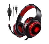 LKLJIJ-Casque Gaming pour PS4/PS5/Xbox One/PC/Nintendo Switch, Casque Gamer avec Micro pour Gaming Switch avec LED Lampe, avec Stéréo Basse Micro Anti-Bruit - Rouge