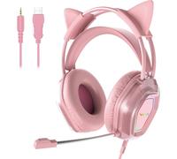 Lkljij-\U200cwantak Casque Gaming Chat - Micro Intégré, Jack 3.5mm/Usb - Pc/Ps5/Xbox - Réduction Bruit, Hifi 20hz-20khz - Léger Pour Femmes\U200c (Rose)