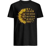LKMGFD Dog Mom Tattoos Pretty Eyes and Thick Thighs Funny Sunflower Dog T-T-Shirts à Manches Courtes Top Black(X-Large)