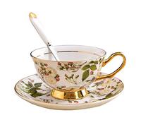 LKMY Lot de tasses à café en porcelaine fine en porcelaine anglaise avec soucoupe et cuillère, ensemble de tasses à café pour la maison, la cuisine, le mariage