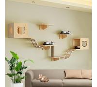 LKPMGOA Ensemble d'escalade Mural pour Chat, Mobilier D'intérieur avec Maison, Plateforme, Échelle, Pilier en Corde de Chanvre et Planche Épaisse(9-3pcs)