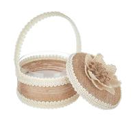 LKPOMI Boîte à Alliances de Mariage, Boîte à Bijoux en Lin de Forme Ronde, Panier de Fille de Fleur avec Poignée, Organisateur de Bijoux Rustique, Support de Bagues pour Cérémonie de (C)