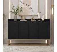 LKPOMI Buffet de 120 cm de large - Commode moderne avec 4 portes et étagère réglable - Avec plan de travail - Pour salle à manger, salon et chambre à coucher - Noir - 120 x 30 x 80 cm