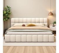 LKPOMI Lit Bubble 160x200 avec Sommier, Lit Deux Place avec Tête de Lits Capitonné, Cadre de lit Double pour Adulte Adolescent, Lin, sans Matelas (Beige, 160 x 200 cm)