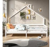 LKPOMI Lit enfant 90 x 200 cm - Blanc - Protection anti-chute - Lit pour enfant Montessori - Bois de pin - Sans matelas (90 x 200 cm)