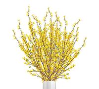 LKPOMI Lot de 6 branches de forsythia artificielles de 99,4 cm de haut, fleurs d'orchidées artificielles en soie pour intérieur et extérieur, mariage, bureau, décoration de la maison (jaune)