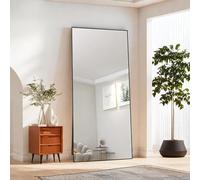 LKPOMI Miroir de Sol Pleine Longueur 180 x 80 cm Miroir Mural intégral avec Cadre en Aluminium Miroir Complet à Poser ou à Suspendre, Miroir pour Chambre à Coucher, Salon, Rectangulaire, Noir