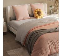 LKPOMI Parure de Lit 4 Pièces Housse de Couette 155x220 cm, Drap Housse 160x200 cm avec 2 taies d'oreillers 80x80 cm pour 2 Personnes Parure, Polyester (Rose+Gris Clair, 160 x 200 cm)