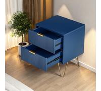 LKPOMI Table de chevet avec 2 tiroirs, pieds en métal, pour salon, chambre à coucher, table d'appoint, bleu foncé et doré, 40 x 35,5 x 50 cm, bleu foncé, 40 x 35,5 x 50 cm