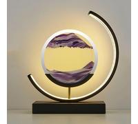 LKQTNDA Peinture de Sable Qui Coule 3D avec Veilleuse LED, Cadre Mouvant, Lampe d'image Ronde en 3D, pour Bureau Déco et Salon, Cadeau, BlackFrame-Purple
