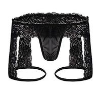 LKRSEEF Bretelle Jockstrap Gay Travesti Cosplay Slip Sissy Erotique Chic String Sexy Hot Tenue Dentelle sous Vetement Transparent Ouvert Corset Bondage Mini Shorty Cadeau Noel Homme