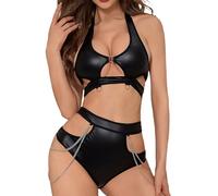 LKRSEEF Cuir Tenue Femme Cosplay Sexy Sado-MASO Robe Hard Coquin Pute Body Latex Club Libertin Combinaison Dominatrice String Luxe Ouverte Harnais BDSM Jupe