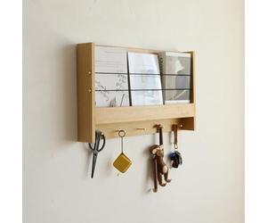 LKSGJSNB Porte-courrier Mural Porte-revues Porte-clés en Bois Organisateur de tri de Livres avec 5 Crochets à clés, étagère Flottante for entrée(B)