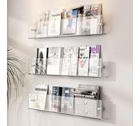 LKSGJSNB Porte-revues en Acrylique, Porte-brochures, étagère Murale, présentoir de disques, Supports de Rangement de littérature for Salle d'attente, 3 Couleurs(Clear,60cm-3 Pack)