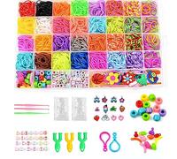 LKTINGOV Elastique pour Bracelet Kit, 1700+ Élastique Multicolores Loom Bands Perles Kit Bracelets Artisanal Tissage Créatif DIY Jouet pour Enfant Fille 5-12 Ans Cadeau Noël d'Anniversaire Fête