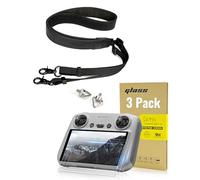 LKTOP Protection d'écran + cordon pour télécommande DJI DJI - Film en verre trempé HD - Sangle tour de cou réglable de 127 à 160 cm - Pour DJI Mini Série 4/3, Mavic 3, Air 2S