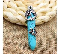 LKUI Collier Pierre Naturelle,Hexagonal Turquoise Crystal Healing Pendentif Collier Vintage Argent Fleur Enveloppé Gemme Quartz Point Chakra Puissance Pierre Collier Bijoux Femmes Hommes