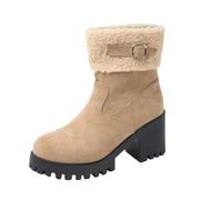 Lkvent Bottes Bottes d'hiver for femmes avec doublure en fourrure, bottines à talon épais, bottes de neige chaudes et faciles à enfiler, chaussures décontractées en daim imperméable. Neige(Khaki,41)