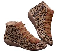 Lkvent Bottes Bottines courtes confortables à talon compensé for femmes, avec soutien de la voûte plantaire, en cuir imperméable, idéales for l'automne et le printemps Neige(Brown,43)
