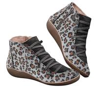 Lkvent Bottes Bottines courtes confortables à talon compensé for femmes, avec soutien de la voûte plantaire, en cuir imperméable, idéales for l'automne et le printemps Neige(Grey,38)