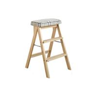 Lkvent escabeau marchepied Tabouret d'escalier Pliable, Banc Haut Portable, Chaise échelle en Bois Massif, Convient for la Cuisine, la Salle de Bain et Le Bureau Petit(Checkered)