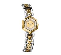Lkvent Montre Enfant Lot de 2 Montres de Luxe for Femmes, Cadran Diamant, Montres-Bracelets hexagonales en Verre à Quartz, étanches, for Robe Assortie Digitale(Inter Gold Gold)