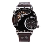 Lkvent Montre Enfant Montre à Quartz à Double Fuseau horaire for Homme, Montre-Bracelet de Sport à Grand Cadran avec Bracelet en Cuir, Accessoire Tendance for Homme Digitale(Brown+Black)