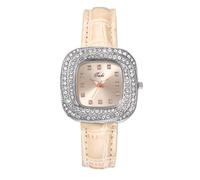 Lkvent Montre Enfant Montre à Quartz en Cuir for Femme, avec boîtier serti de Pierres, Montres à Quartz analogiques, Montre-Bracelet Tendance Haut de Gamme for Femmes. Digitale(Off-White)