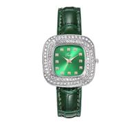 Lkvent Montre Enfant Montre à Quartz en Cuir for Femme, avec boîtier serti de Pierres, Montres à Quartz analogiques, Montre-Bracelet Tendance Haut de Gamme for Femmes. Digitale(Groen)
