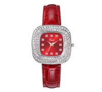 Lkvent Montre Enfant Montre à Quartz en Cuir for Femme, avec boîtier serti de Pierres, Montres à Quartz analogiques, Montre-Bracelet Tendance Haut de Gamme for Femmes. Digitale(Rot)