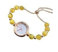 Lkvent Montre Enfant Montre-Bracelet À Perles for Femmes, Montre À Quartz Analogique avec Diamants Scintillants, Montre-Bracelet for Femmes, Dames, Filles, Étudiantes Digitale(Geel)