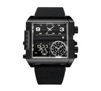 Lkvent Montre Enfant Montre-Bracelet carrée à Quartz étanche avec Grand Cadran et Double Affichage, idéale comme Cadeau for Homme Digitale(Black/Black)