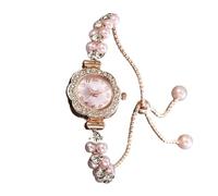 Lkvent Montre Enfant Montre-Bracelet for Femme, Montre-Bracelet à Quartz analogique, Motif Floral, Bracelet en Perles et Diamants, for Un Usage Quotidien. Digitale(Rose Gold Pink)