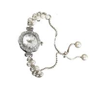 Lkvent Montre Enfant Montre-Bracelet for Femme, Montre-Bracelet à Quartz analogique, Motif Floral, Bracelet en Perles et Diamants, for Un Usage Quotidien. Digitale(Silver)