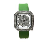 Lkvent Montre Enfant Montre carrée Creuse étanche avec Diamants et Bracelet en Silicone, Un Cadeau de Luxe léger, idéal for Une Petite Amie ou Une épouse. Digitale(Groen)