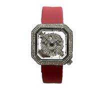 Lkvent Montre Enfant Montre carrée Creuse étanche avec Diamants et Bracelet en Silicone, Un Cadeau de Luxe léger, idéal for Une Petite Amie ou Une épouse. Digitale(Rot)